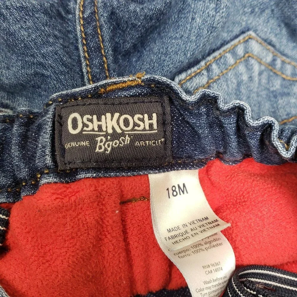 OshKosh Bgosh Baby Denim Jeans 18M Fleece Lined Adjustable Waist